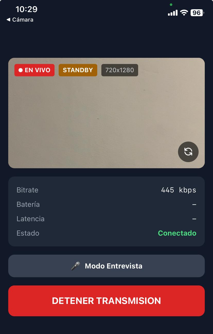 Vista del celular del operador de cámara en Gurí Stream